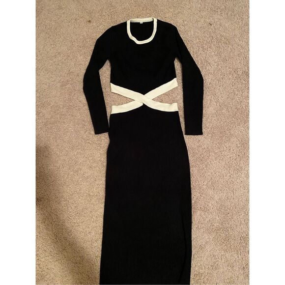 Prinbara Women's Crewneck Long Sleeve Waist Cutout Bodycon Knitted Party Midi Dr - Picture 5 of 7